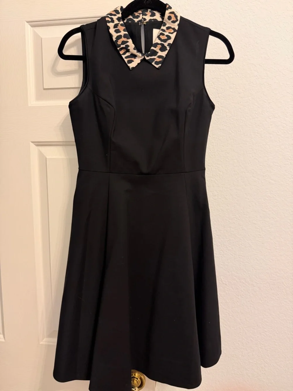 Kate Spade Sleeveless Black Dress with Leopard Print Collar